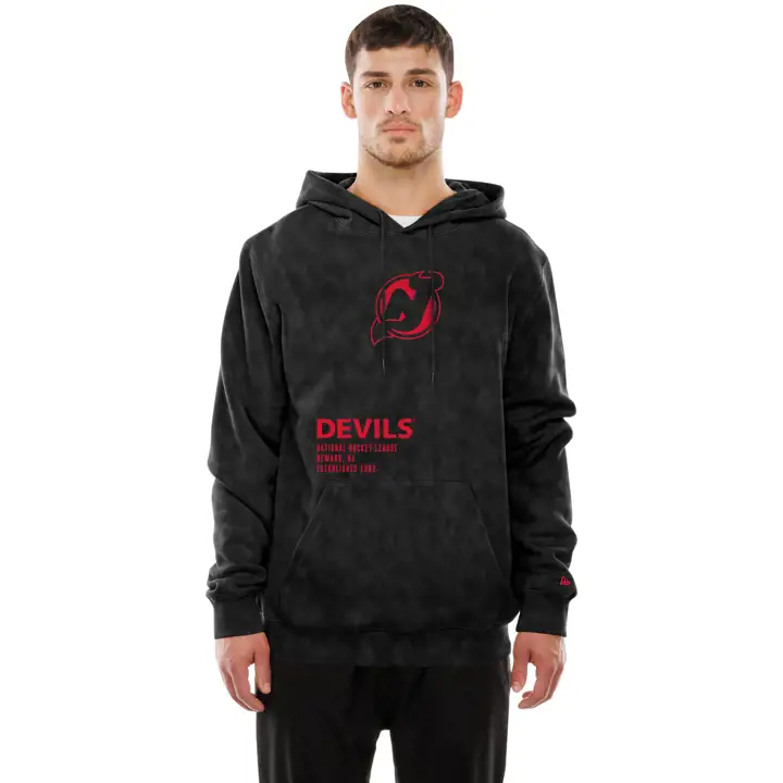 New Jersey Devils NHL NE Sweat à Capuche en Coton Délavé avec Logo Noir