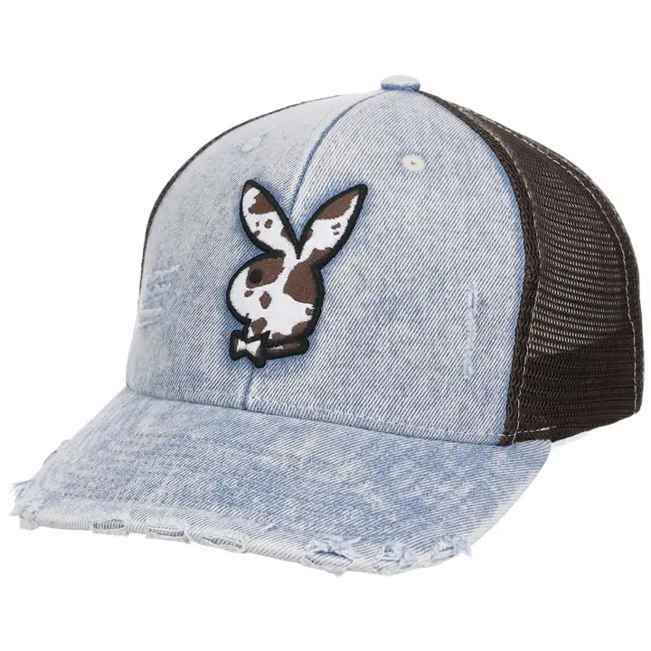 Short en jean vieilli motif Playboy Bunny