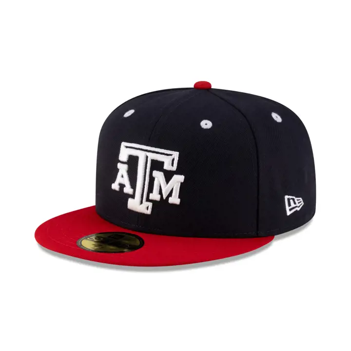 Casquette de baseball 59FIFTY NCAA OF Texas A&M Aggies marine et rouge