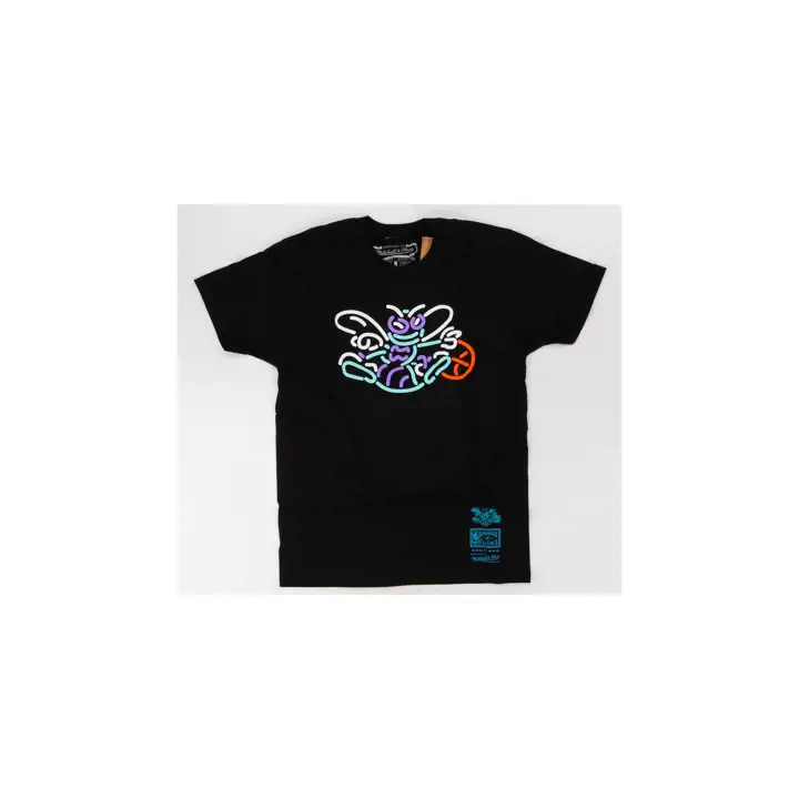 T-shirt Charlotte Hornets NBA motif script fluo noir