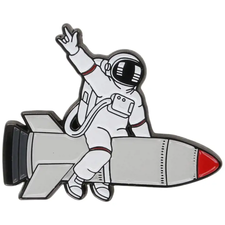 Épingle à chapeau Fusée ASTRONAUTE sur Fusée Marque blanche BLANC/NOIR