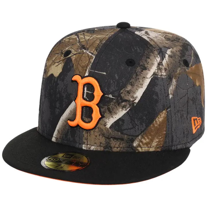 Casquette 59FIFTY Boston Red Sox MLB Black Real Tree Flame Camo/Noir/Orange