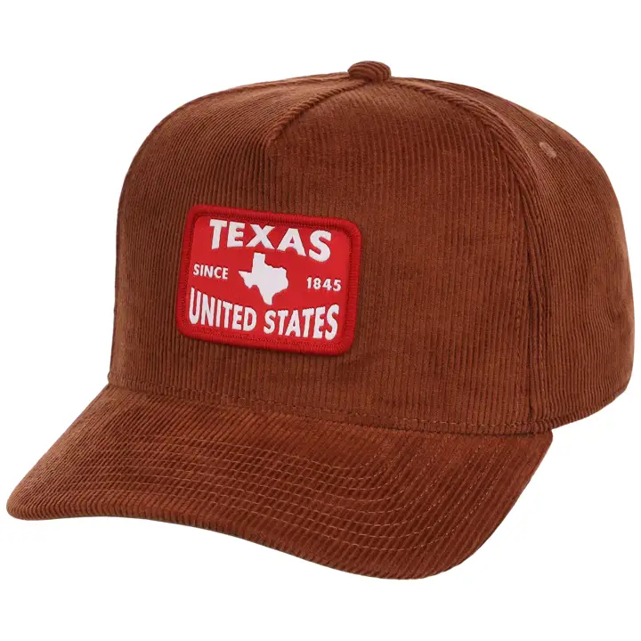 TEXAS Casquette A-Frame Velours Côtelé Écusson Marron/Rouge
