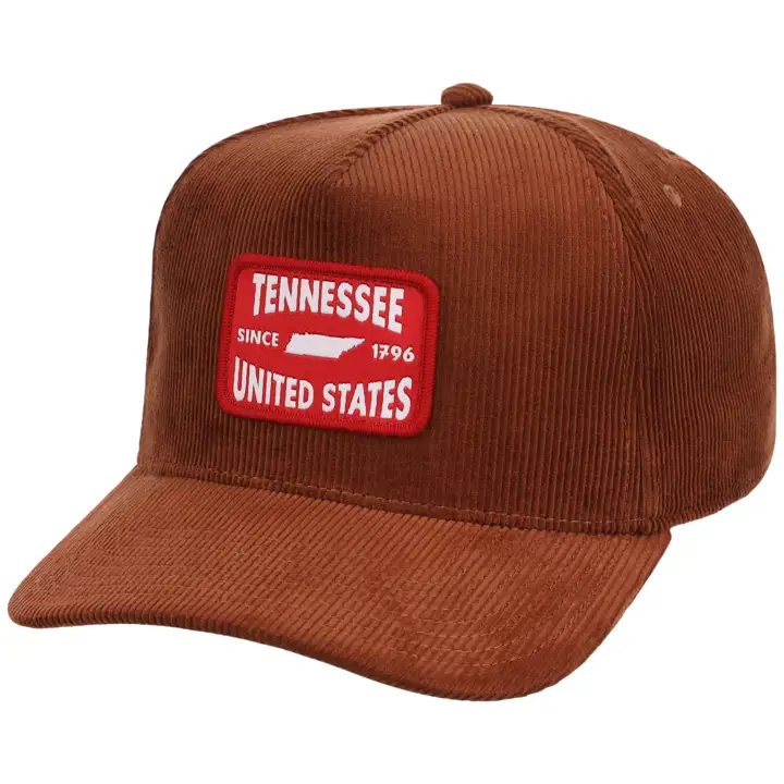 TENNESSEE Casquette A-Frame en velours côtelé marron/rouge