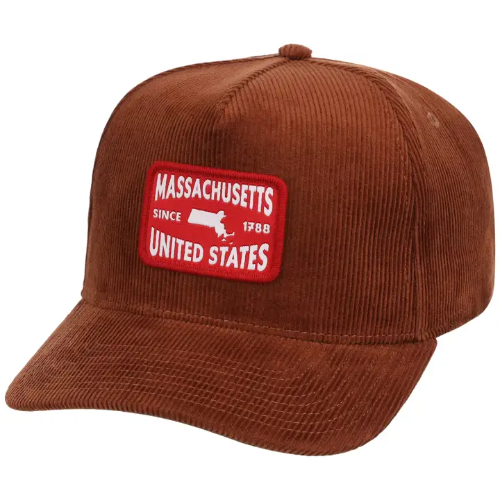 MASSACHUSETTS Écusson en velours côtelé Casquette filet marron/rouge