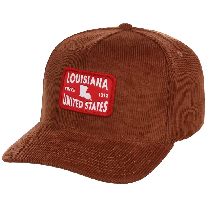 L.S.U. Casquette à visière plate en velours côtelé marron/rouge