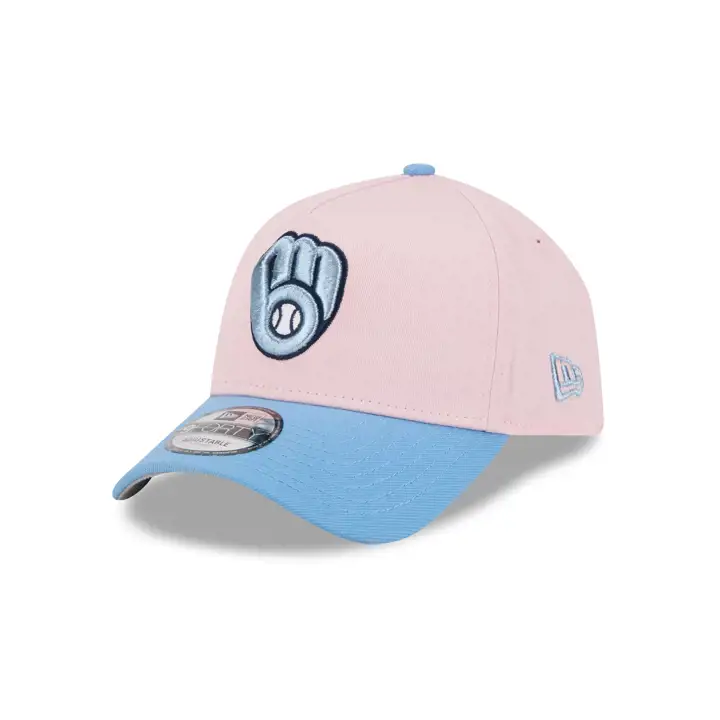 Casquette 9FORTY réglable MLB Pink Sky des Milwaukee Brewers, rose/bleu ciel/gris