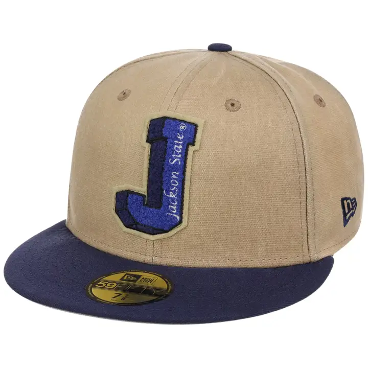 JACKSON STATE TIGERS LHD HBCU Casquette en toile 59FIFTY TAN/BLEU/GRIS