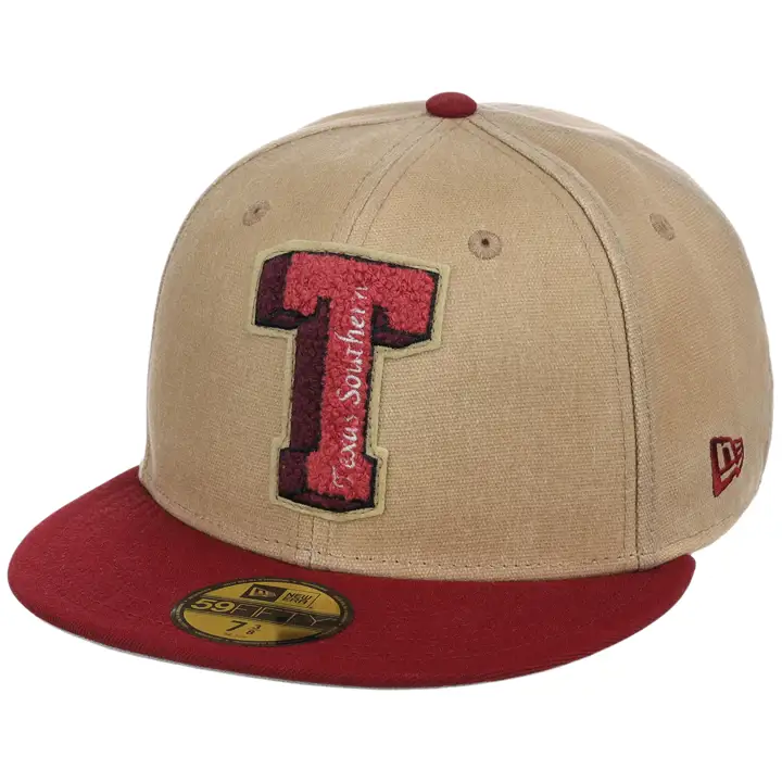 TEXAS SOUTHERN TIGERS LHD HBCU Casquette 59FIFTY en toile BEIGE/ROUGE/GRIS