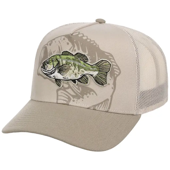 Casquette de camionneur à deux tons avec achigan à grande bouche TAN