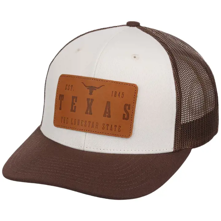 Casquette de camionneur 6 panneaux en cuir embossé Texas IVO/BRN