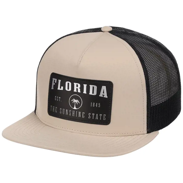 Casquette trucker plate 5 panneaux réfléchissante Florida TAN