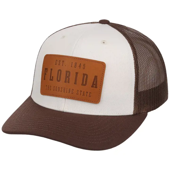 Casquette filet 6 panneaux en cuir gaufré Florida IVO/BRN