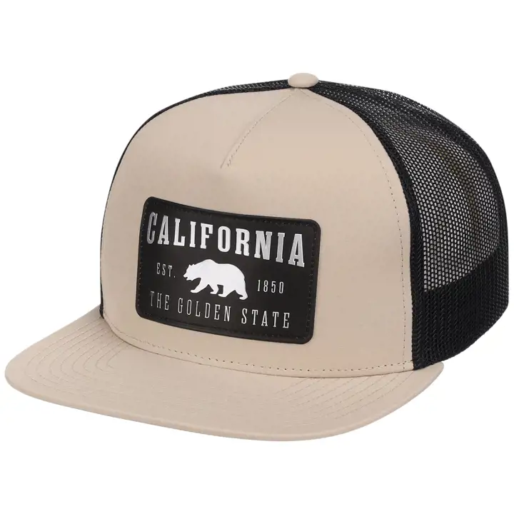 CALIFORNIA Casquette trucker à 5 panneaux visière plate réfléchissante BEIGE