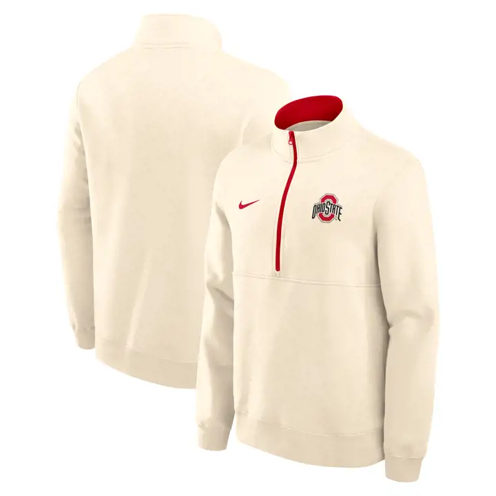 Ohio State Buckeyes FA26 Club Fleece Demi-zip Naturel