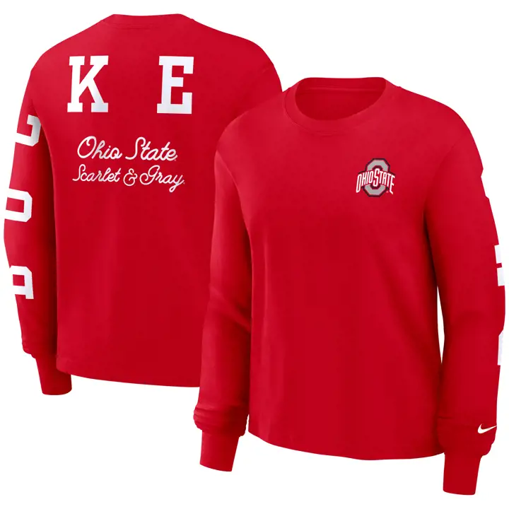T-shirt ample à manches longues Nike avec imprimé au dos Ohio State Buckeyes Femme ROUGE