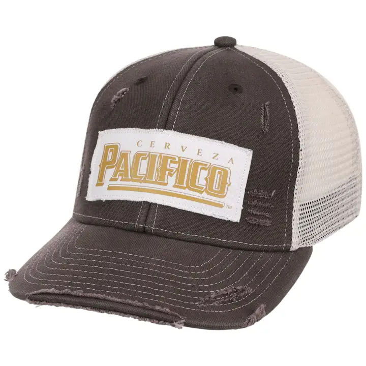 Casquette trucker PACIFICO Beer déchirée marron