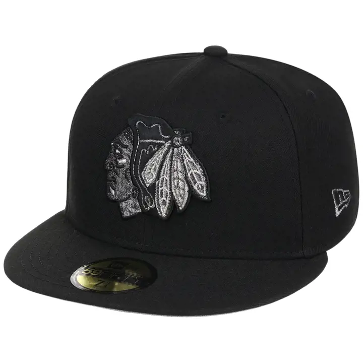 CASQUETTE NHL 59FIFTY BLACKHAWKS DE CHICAGO BLK/BLK/G EN TITANE LIQUIDE