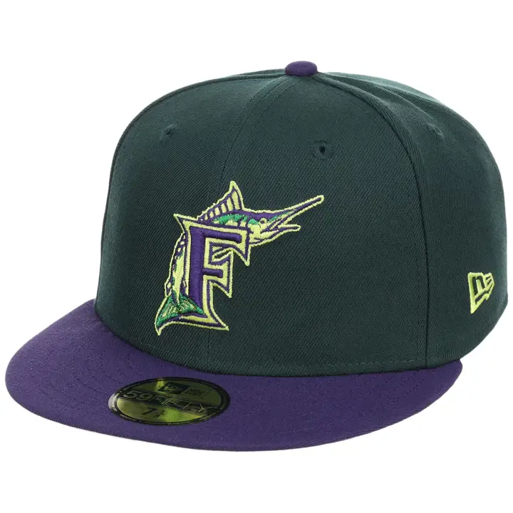 Casquette 59FIFTY MLB Florida Marlins LHD Dazed verte foncée/violette/chromée