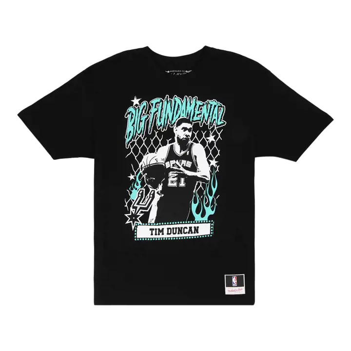 T-shirt joueur de basket-ball de rue NBA San Antonio Spurs Tim Duncan NOIR