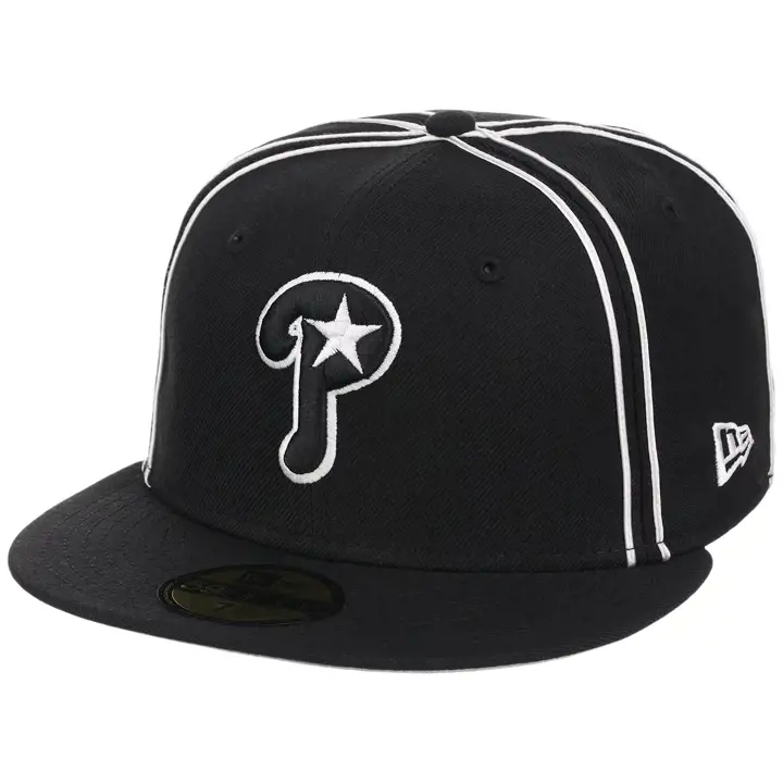 PHILADELPHIA PHILLIES MLB LHD Blk Wht Piping 59FIFTY NOIR/NOIR
