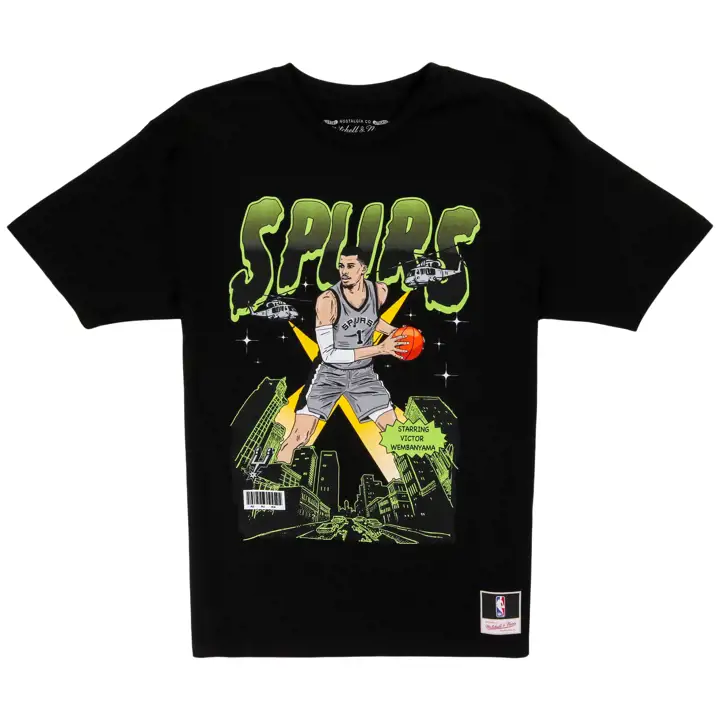 T-shirt SAN ANTONIO SPURS NBA Comic Book VICTOR WEMBANYAMA NOIR