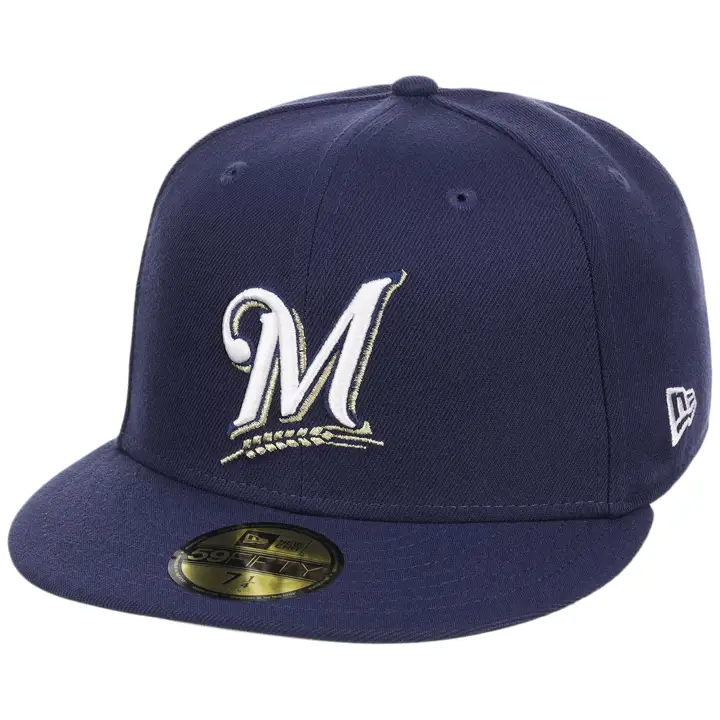 Casquette ajustée 59FIFTY MLB Cooperstown des Milwaukee Brewers, marine/marine/gris