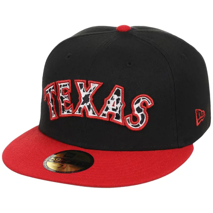 CASQUETTE 59FIFTY MLB LHD FF TEXAS RANGERS À IMPRIMÉ VACHE NOIR/ROUGE
