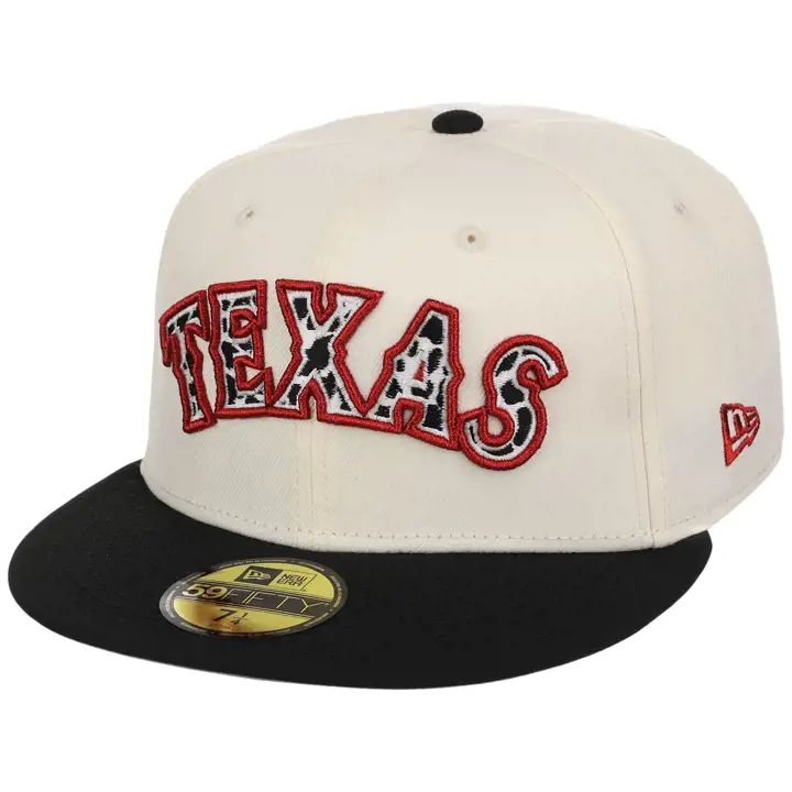 CASQUETTE 59FIFTY MLB TEXAS RANGERS FF LHD AOUT IMPRIMÉ VACHE CHROME/B