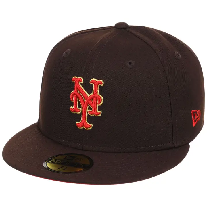 New York Mets MLB GAUCHE Bois Brûlé Rouge 59FIFTY MARRON FONCÉ/MARRON FONCÉ