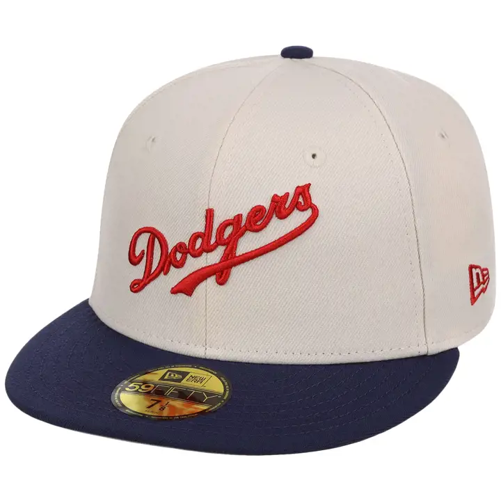 Casquette Los Angeles Dodgers MLB Gaucher LA Script 59FIFTY CRÈME/BLEU MARINE/GRIS